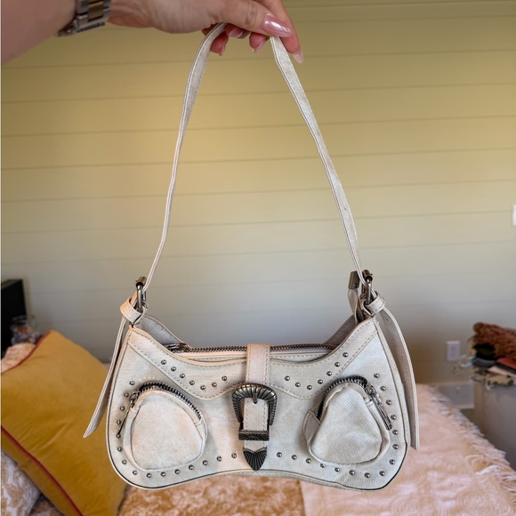Handbags - Elegant Cream Studded Shoulder Bag